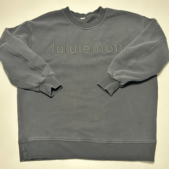 Lululemon Tops - Lululemon Perfectly Oversized Crewneck Sweatshirt Black Embossed Logo Pullover